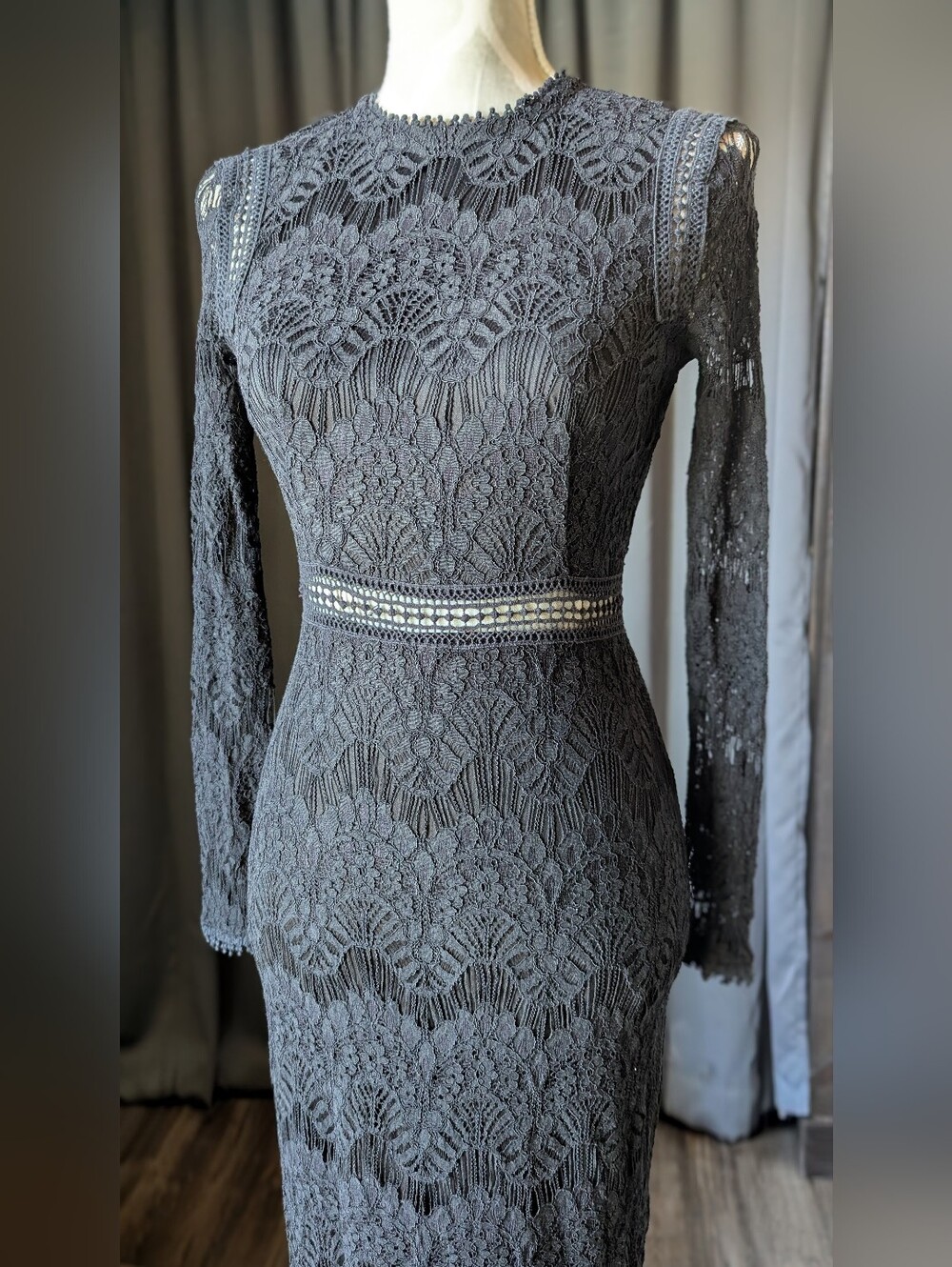 Love By Design Charcoal Black Lace Long-Sleeve Dress